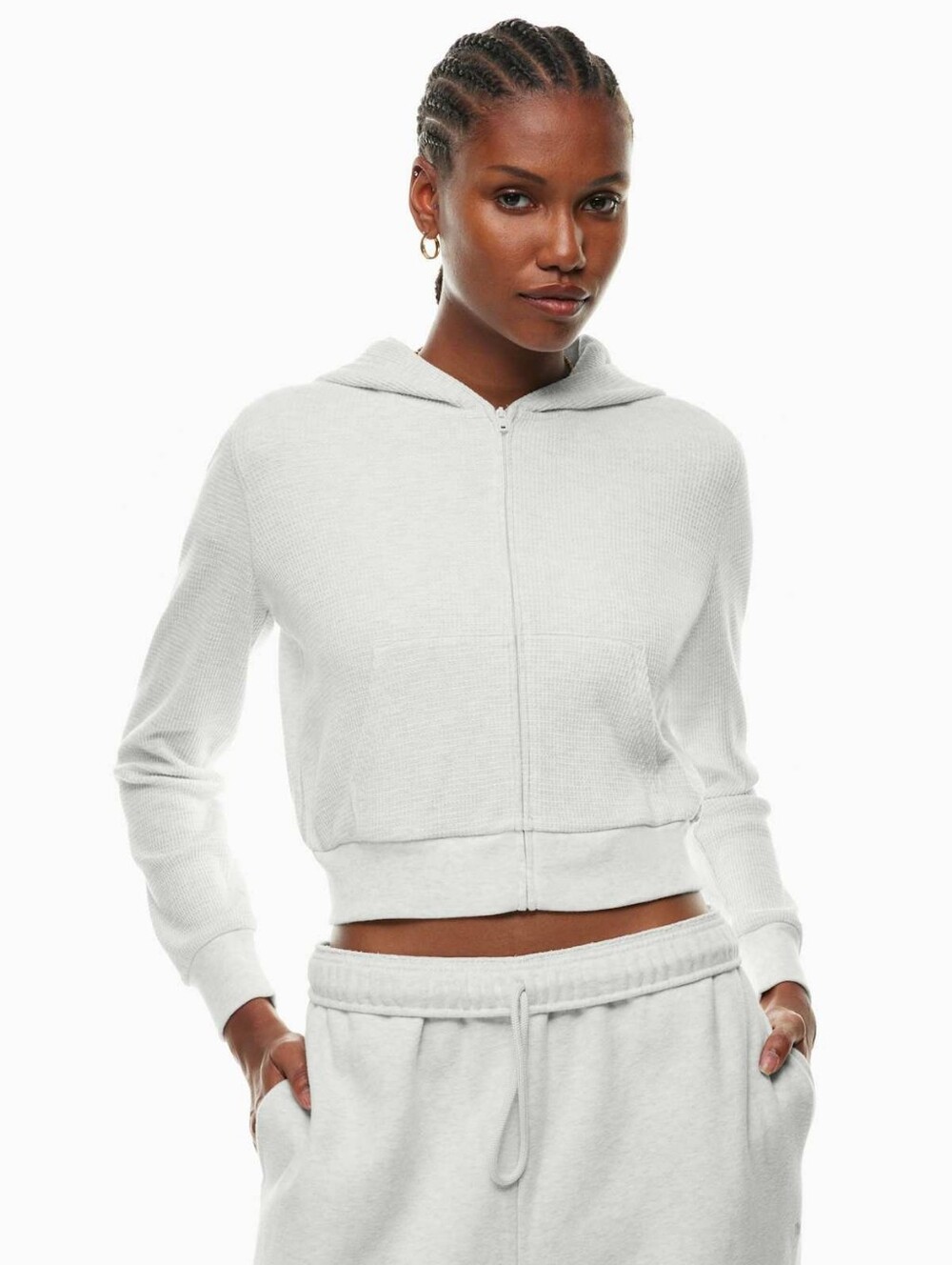 TNA Cloud White Waffle Zip Hoodie